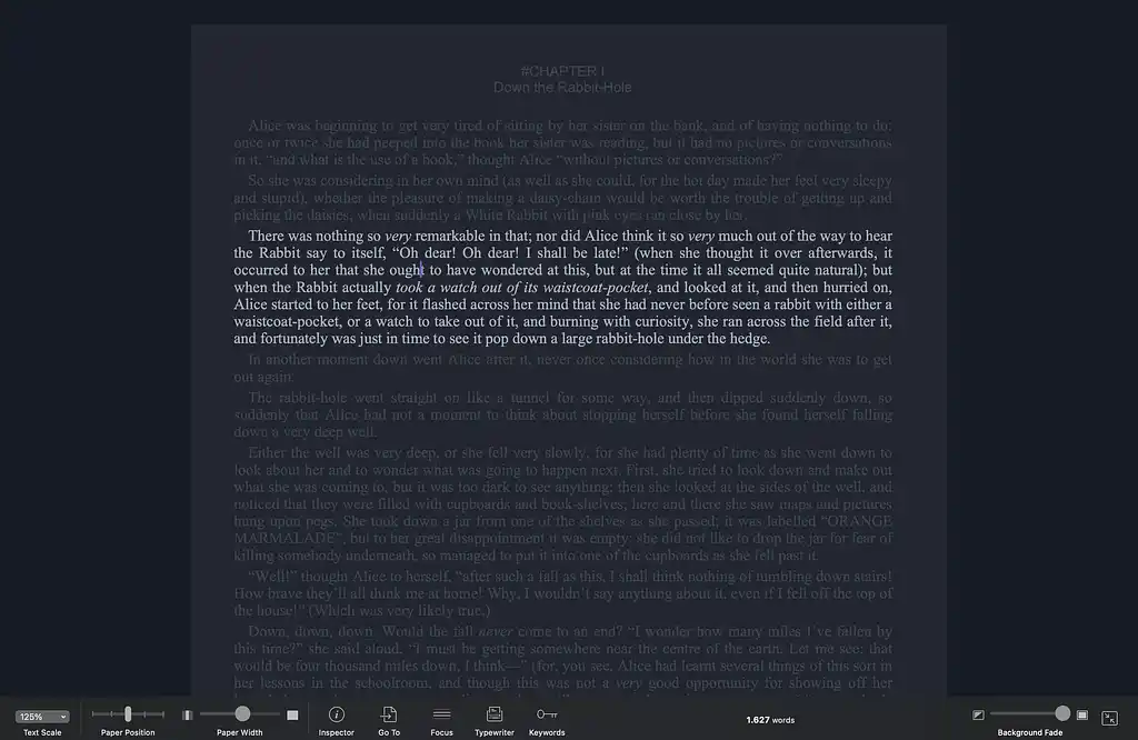 Scrivener in focus mode