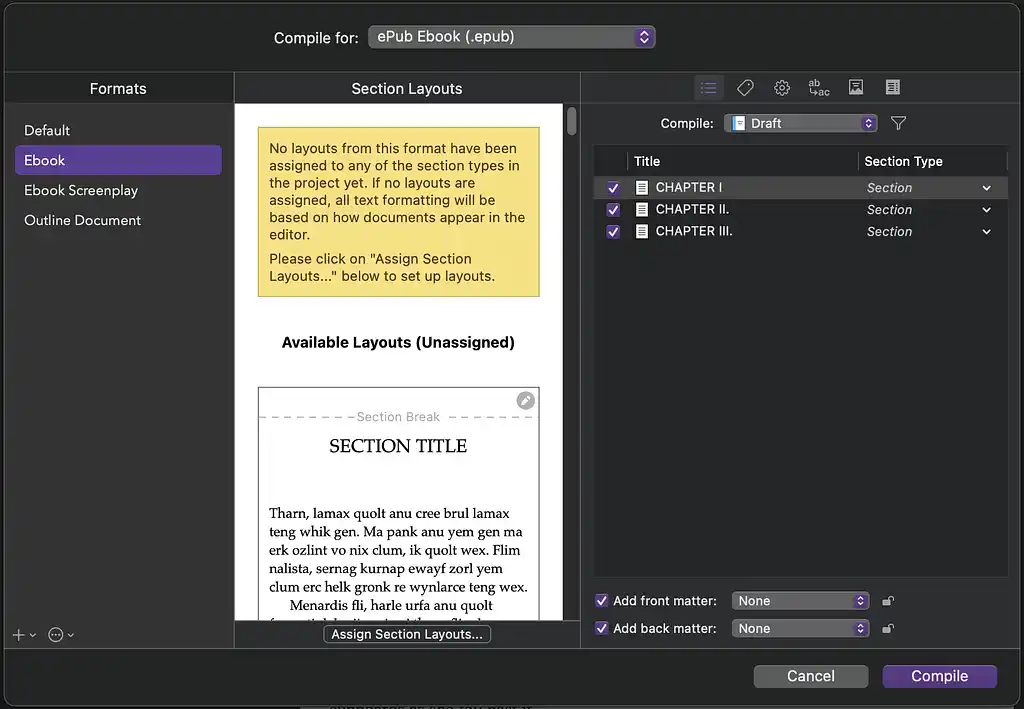 Scrivener export feature