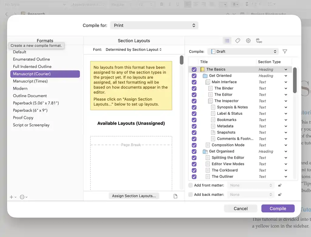 Exporting on Scrivener