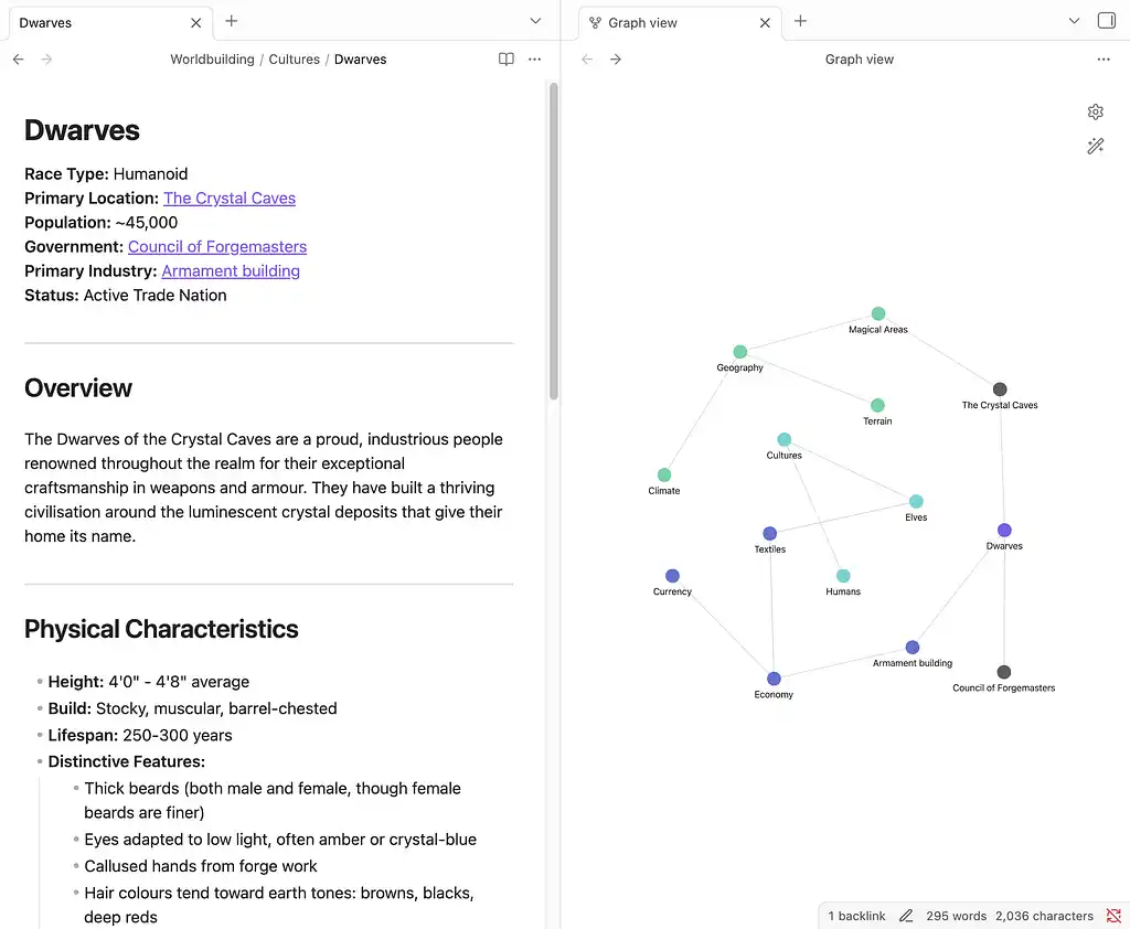 Obsidian linked note system