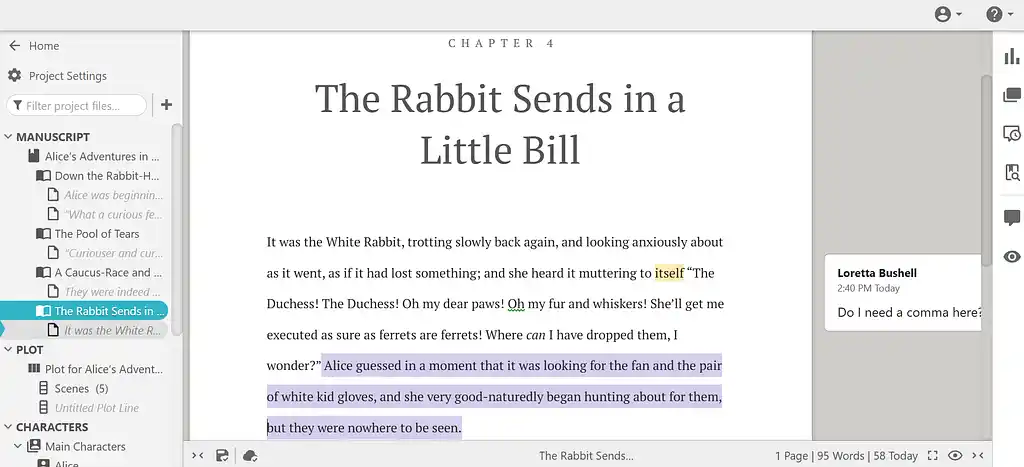 Different colored text for different authors and comments in Dabble