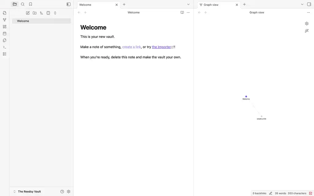 Obsidian Welcome Screen.