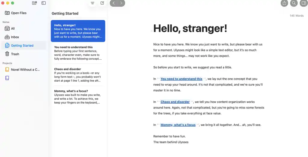 Ulysses' interface