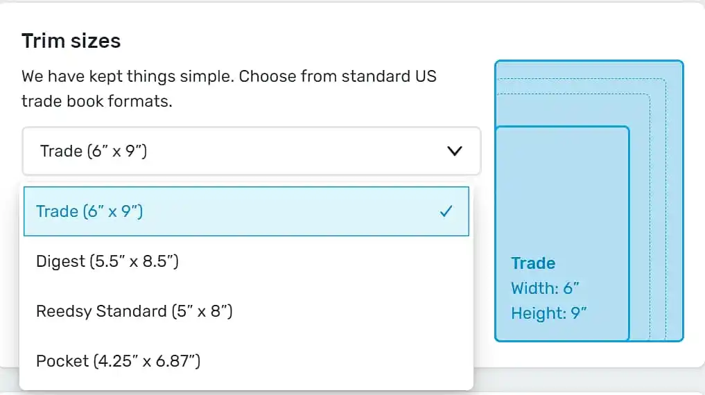 Book trim sizes in Reedsy Studio
