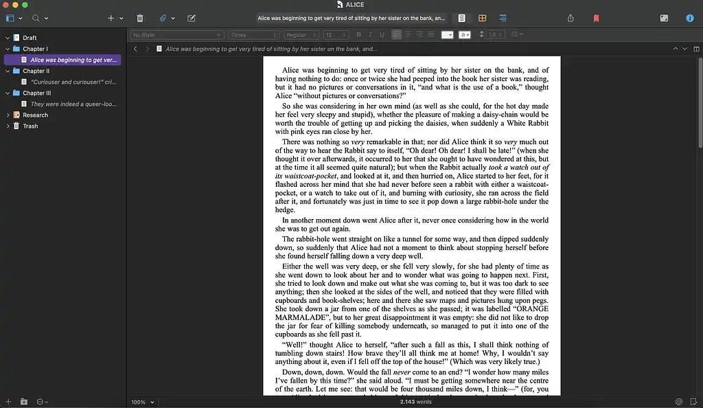 Scrivener interface